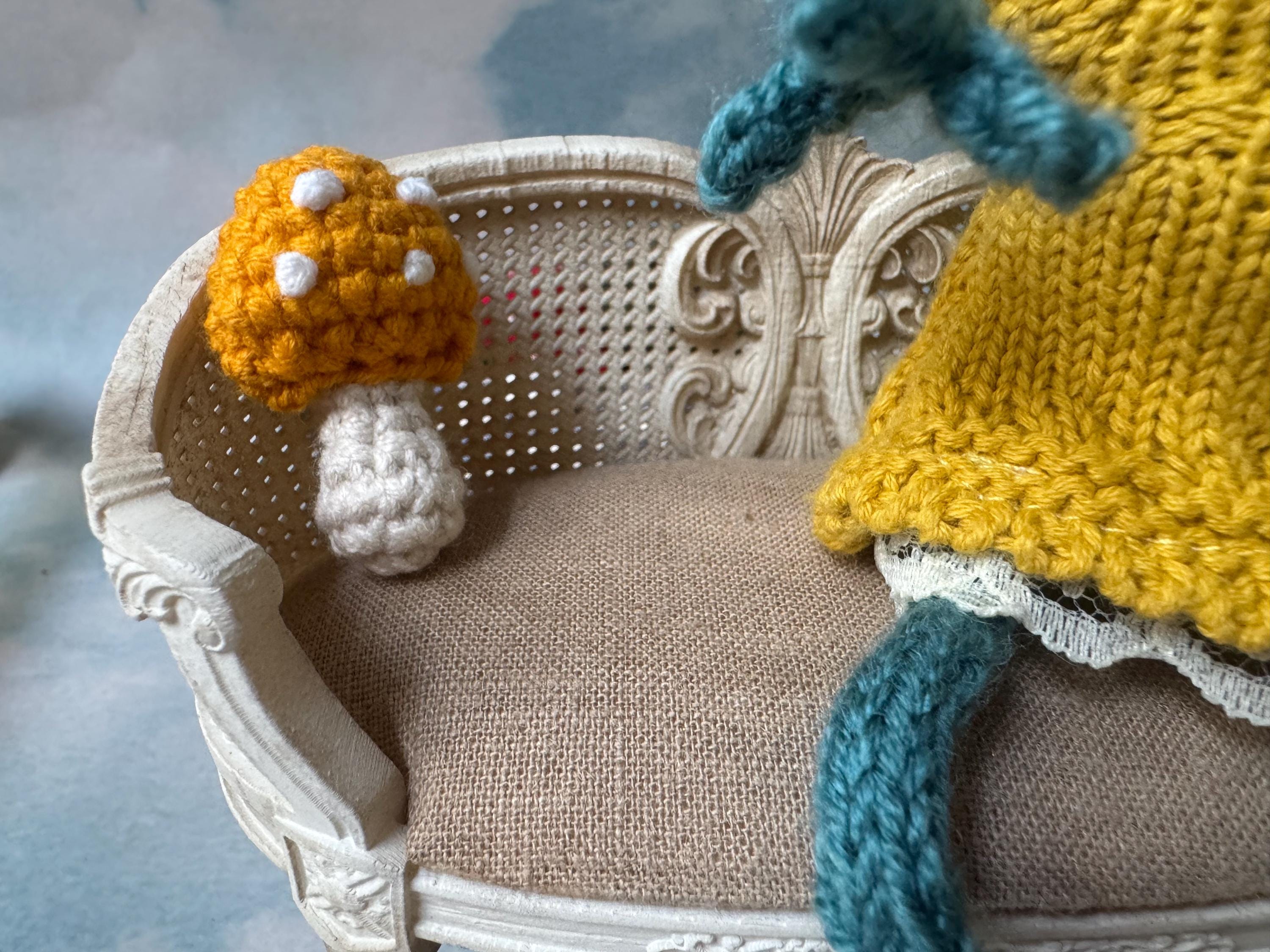 dollhouse miniature pillows for knitted crochet frog, Blythe, and 1/12 or 1/6 doll bedroom accessory pillow, magic mushroom acorn dollhouse decor