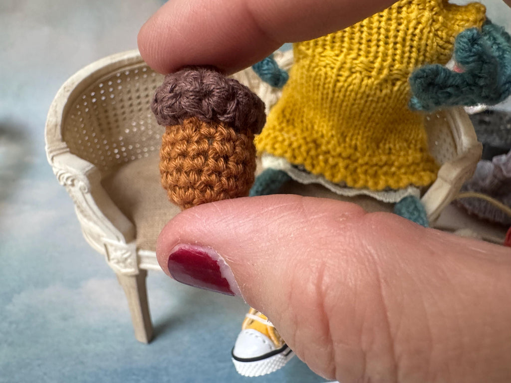 dollhouse miniature pillows for knitted crochet frog, Blythe, and 1/12 or 1/6 doll bedroom accessory pillow, magic mushroom acorn dollhouse decor