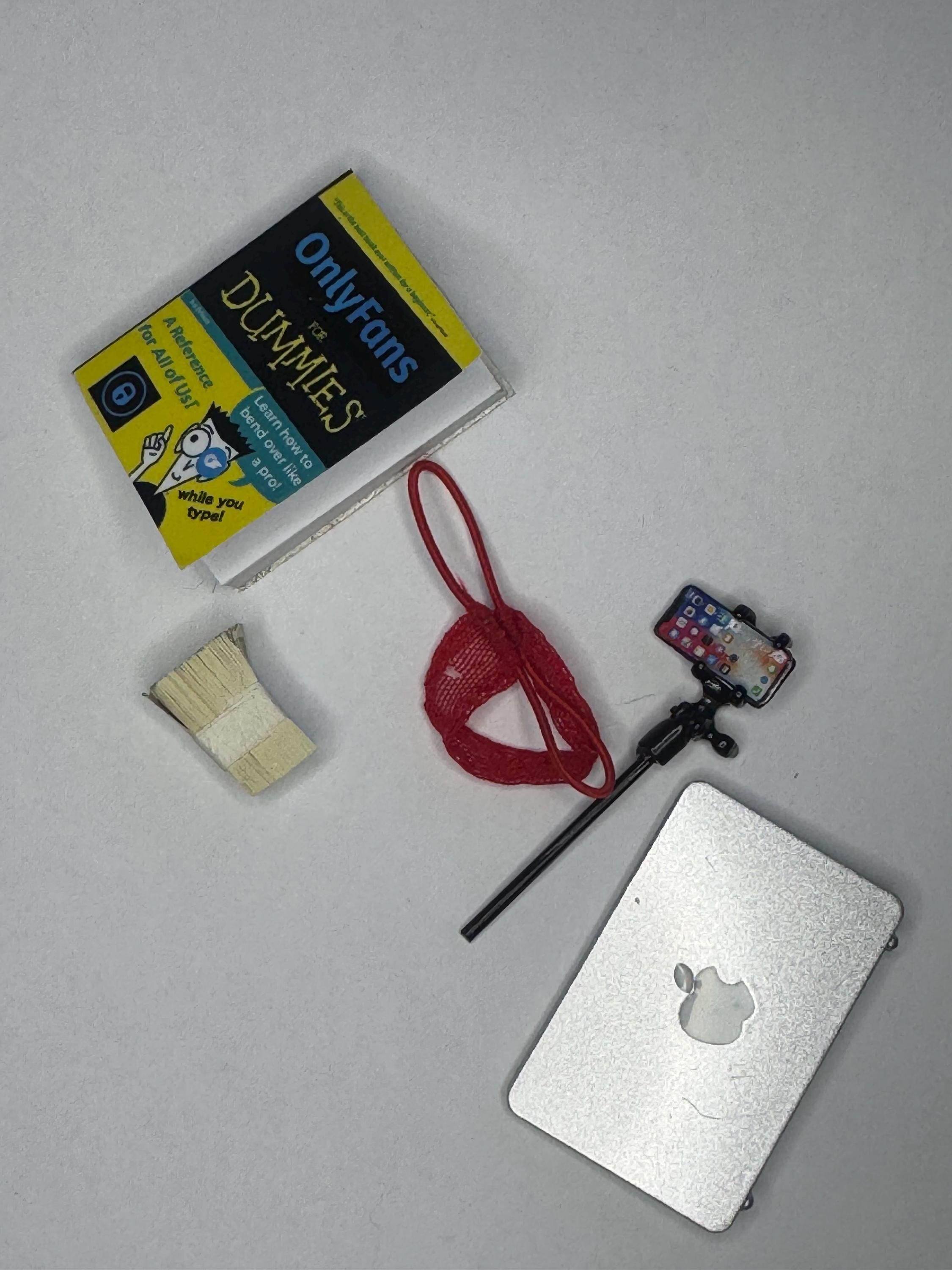 dollhouse miniature Only Fans kit , 1/12 selfie stick, g-string, book,mini cash,laptop for dolls that want to join Only Fans