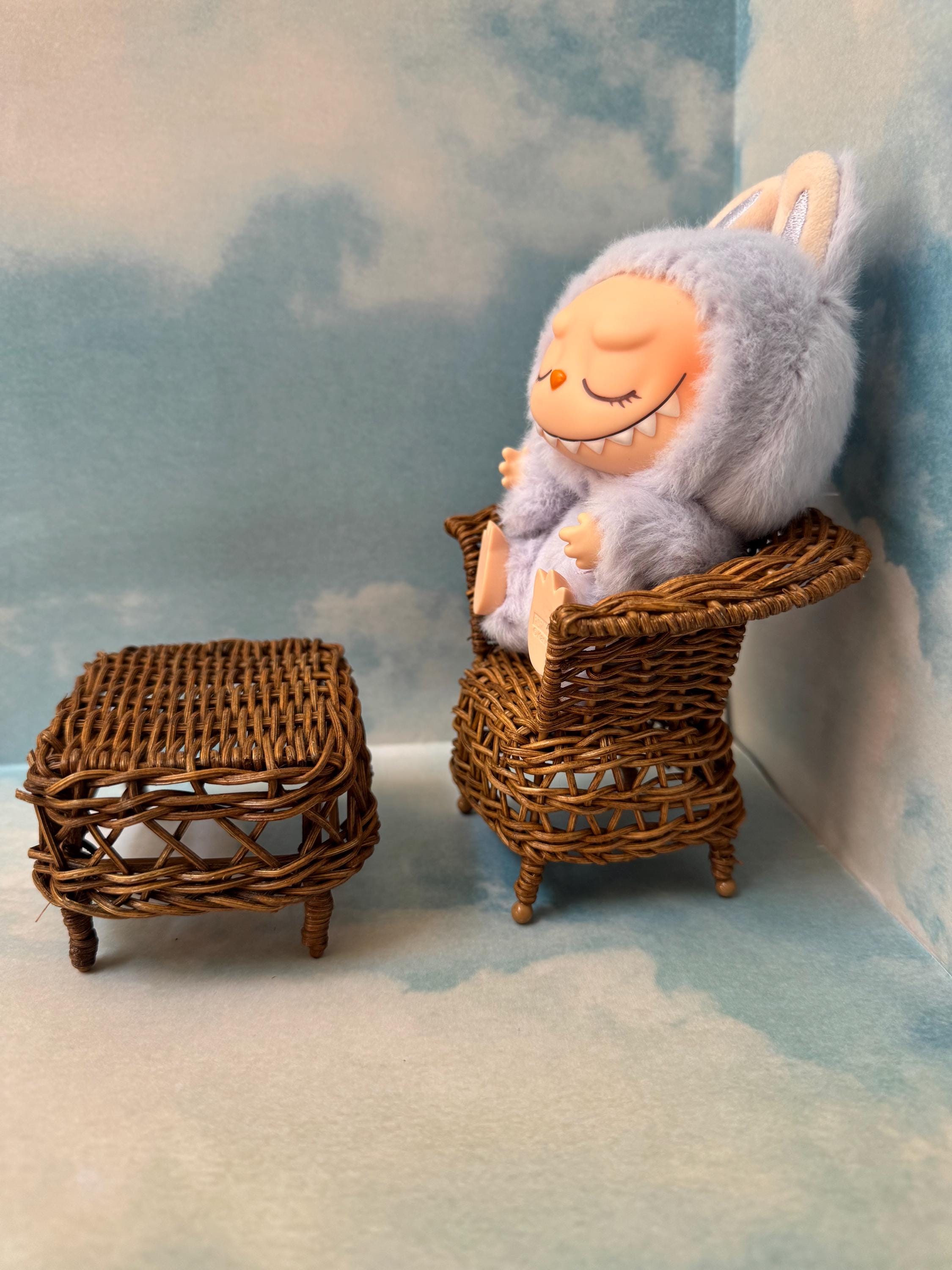 Dollhouse Wicker doll chair,  1/6 chair, Blythe chair, Labubu chair, dollhouse wicker chair, vintage doll furniture