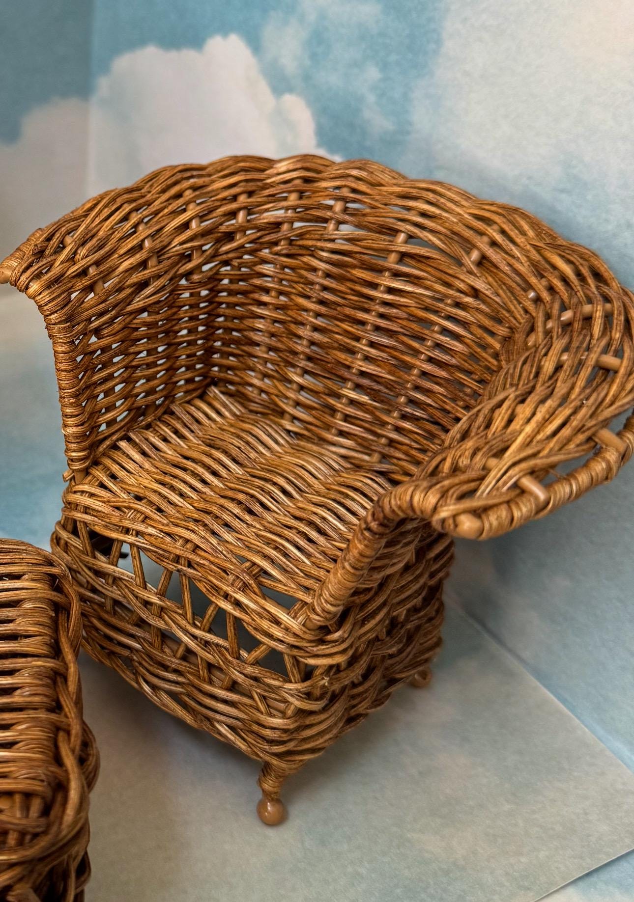 Dollhouse Wicker doll chair,  1/6 chair, Blythe chair, Labubu chair, dollhouse wicker chair, vintage doll furniture