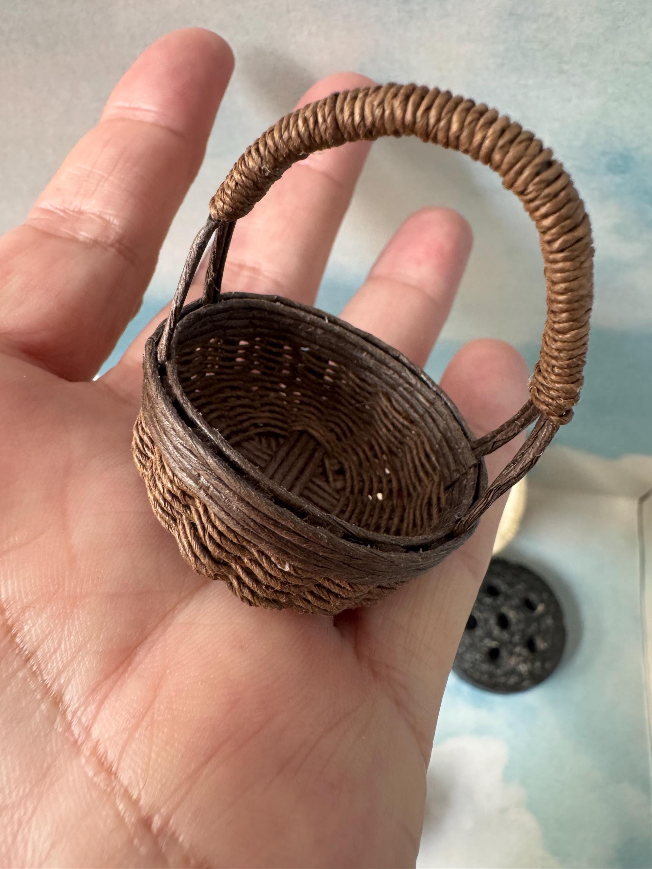 Dollhouse miniature handmade baskets,  picnic basket, 1/12 scale basket, miniature wicker basket