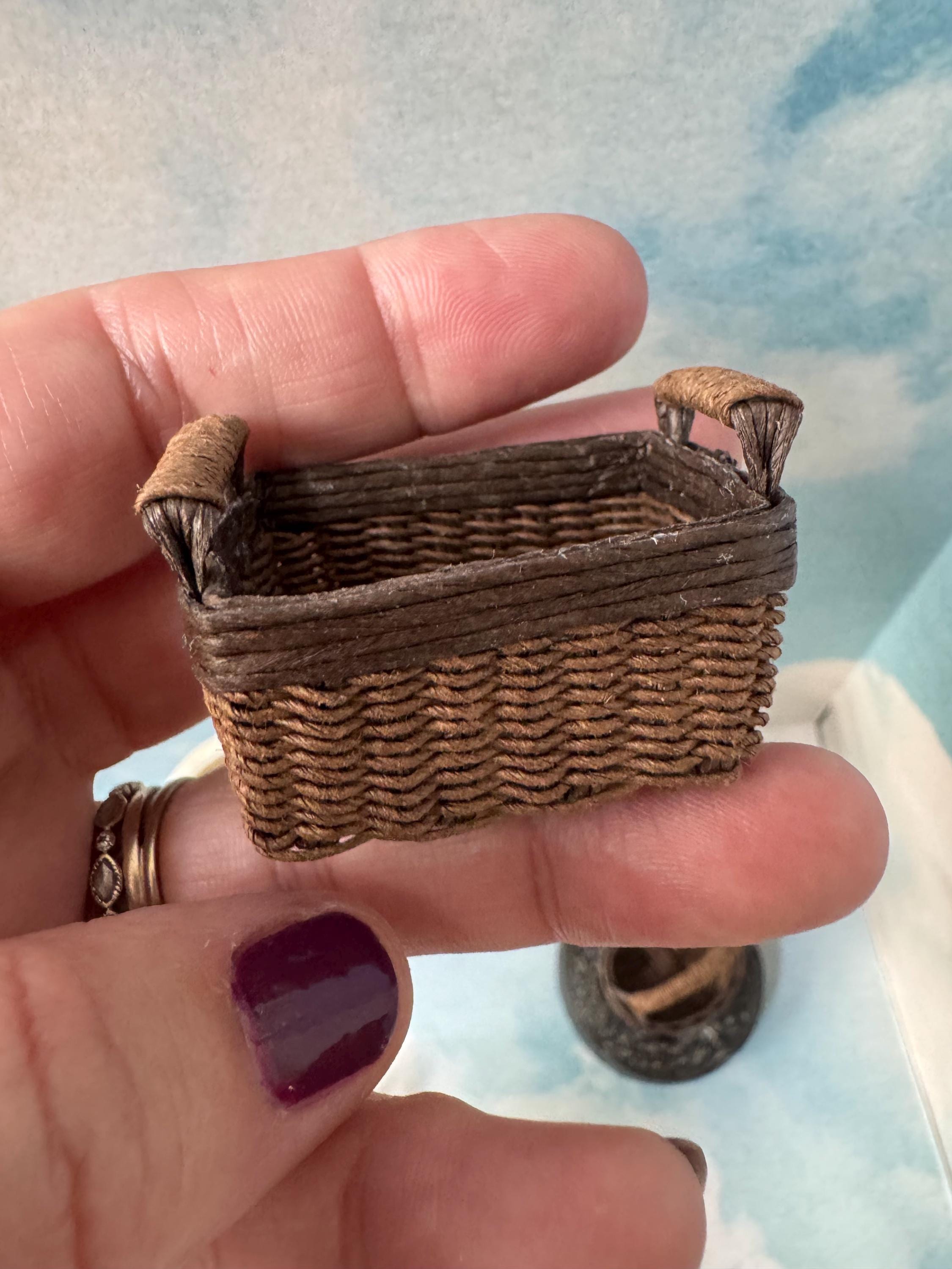Dollhouse miniature handmade baskets,  picnic basket, 1/12 scale basket, miniature wicker basket