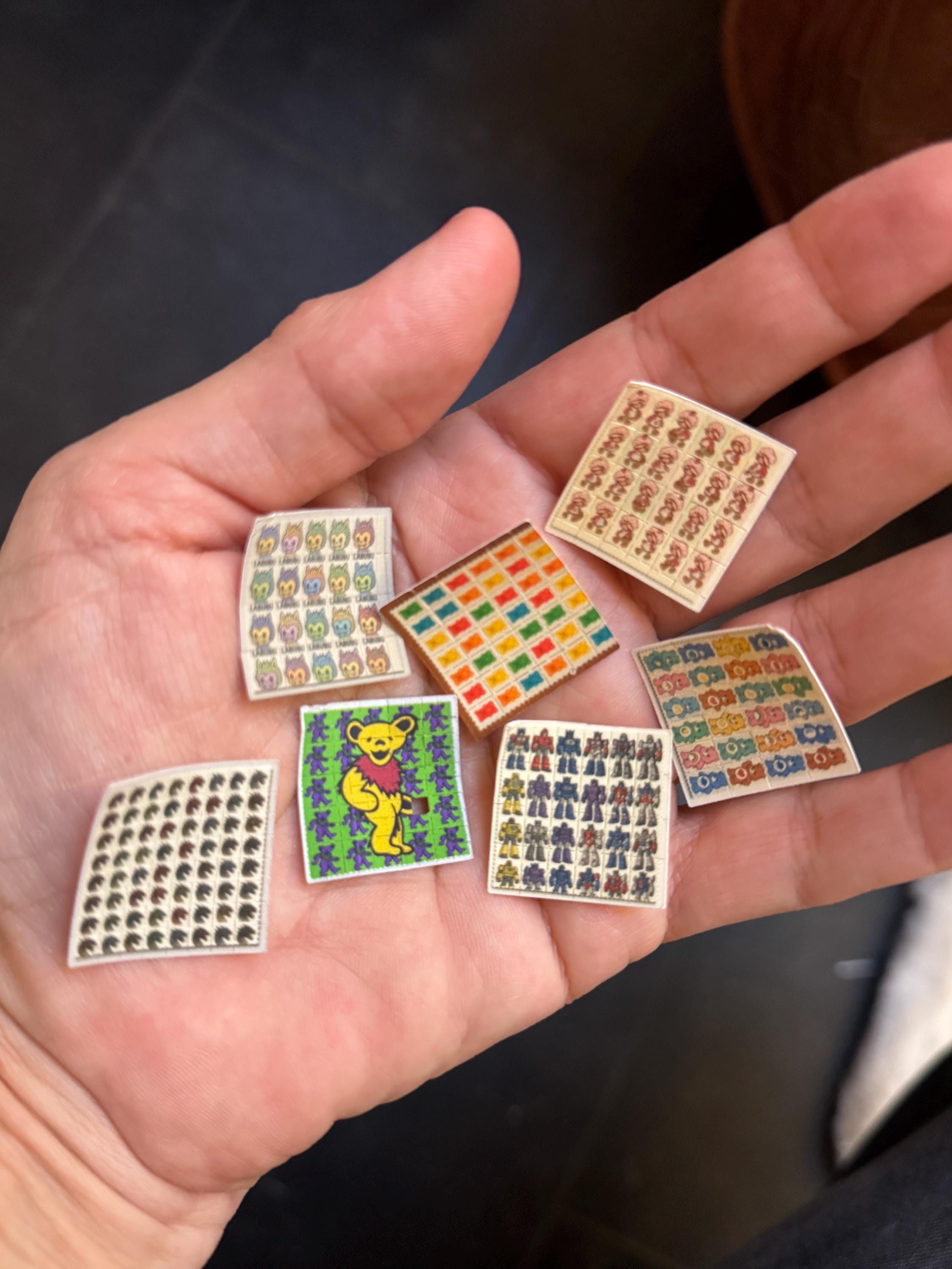 dollhouse fake miniature drugs, acid blotter Grateful Dead inspired, 1980's inspired