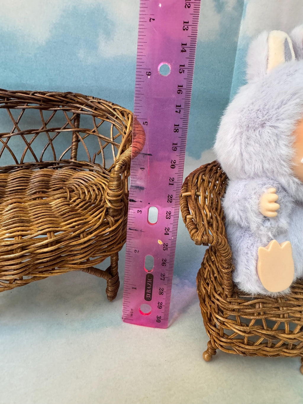 Dollhouse Wicker doll chair,  1/6 chair, Blythe chair, Labubu chair, dollhouse wicker chair, vintage doll furniture