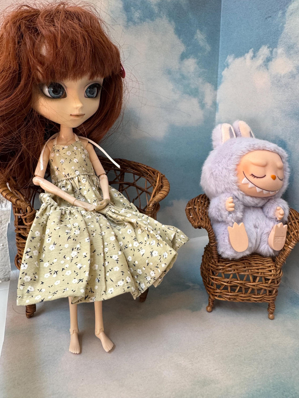 Dollhouse Wicker doll chair,  1/6 chair, Blythe chair, Labubu chair, dollhouse wicker chair, vintage doll furniture