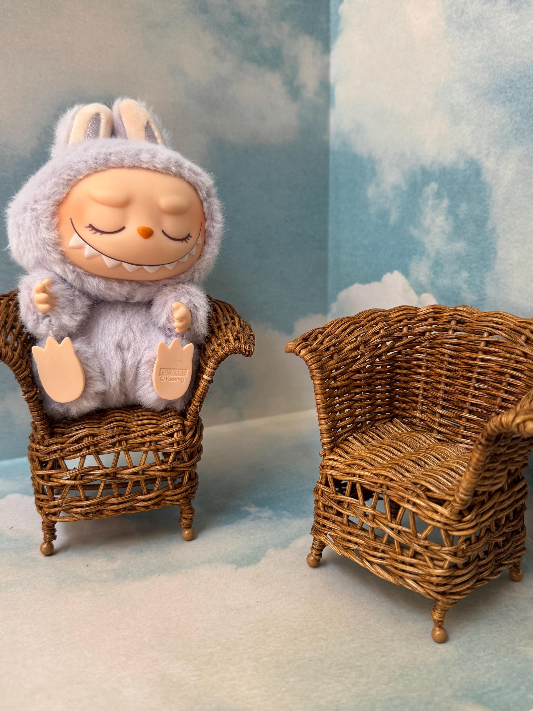 Dollhouse Wicker doll chair,  1/6 chair, Blythe chair, Labubu chair, dollhouse wicker chair, vintage doll furniture