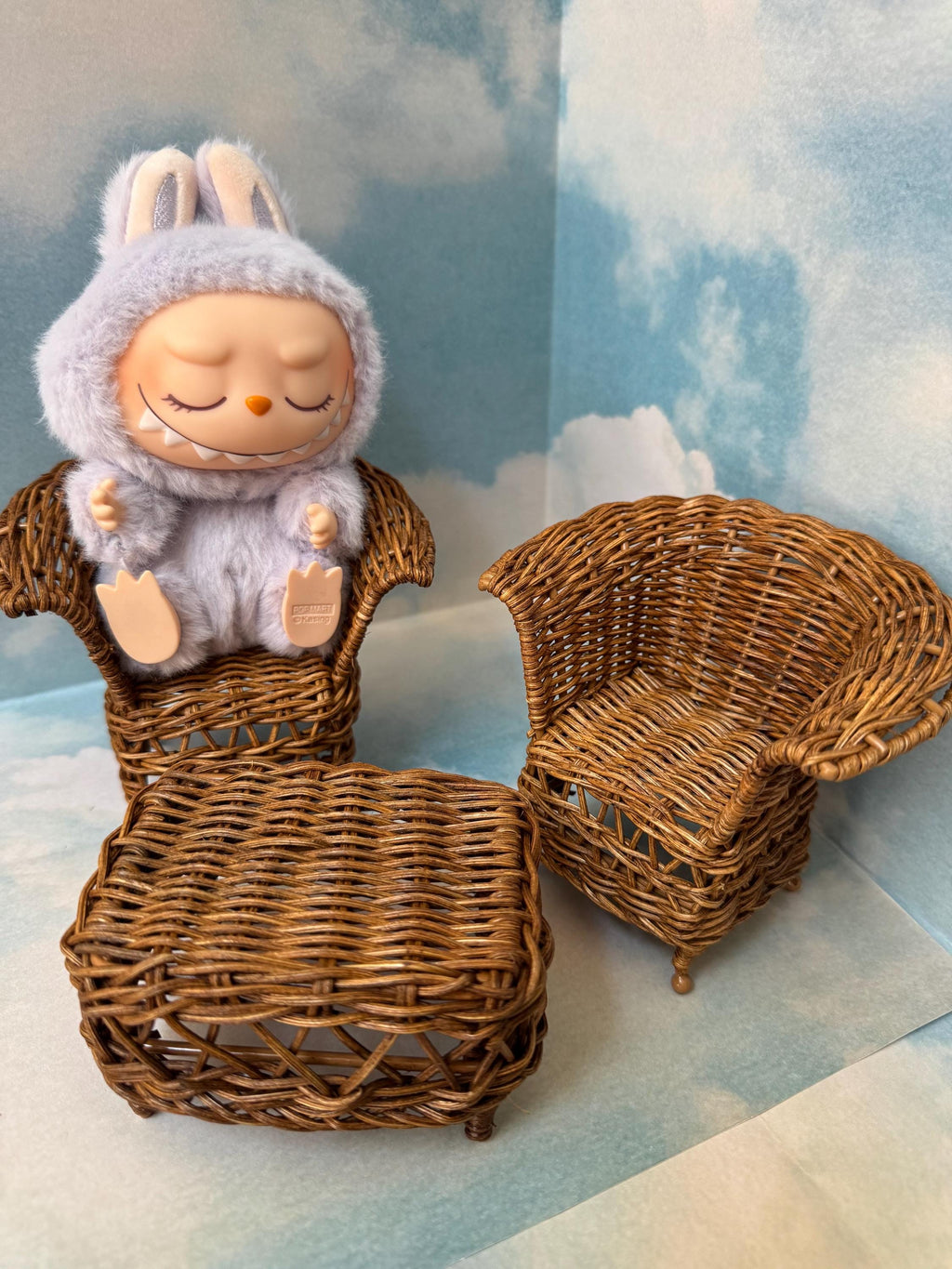 Dollhouse Wicker doll chair,  1/6 chair, Blythe chair, Labubu chair, dollhouse wicker chair, vintage doll furniture