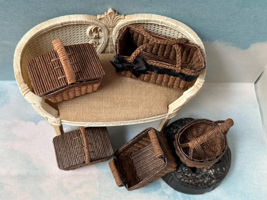 Dollhouse miniature handmade baskets,  picnic basket, 1/12 scale basket, miniature wicker basket